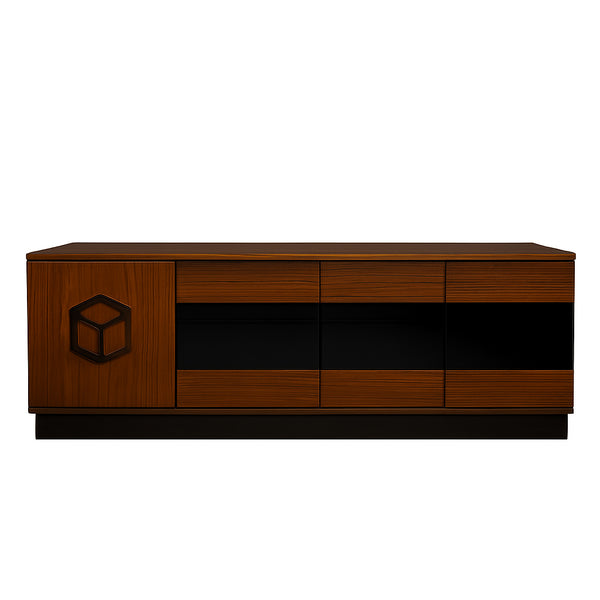 Wooden Arrows Contemporary TV Unit Stand with a central black panel 

