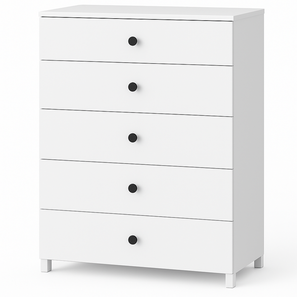 White dresser with four drawers.


