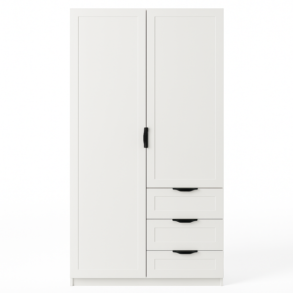 White mini compact storage with black handles.

