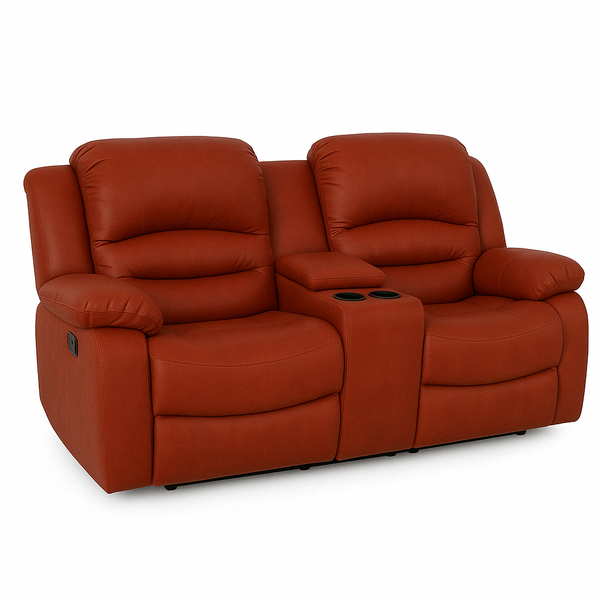 Pump Red leather reclining sofa with cup holders 

