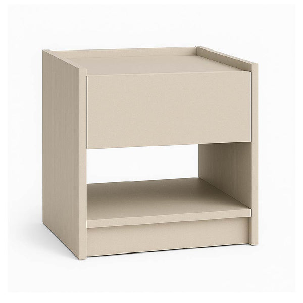 Beige Tember Wood Nightstand with a drawer 