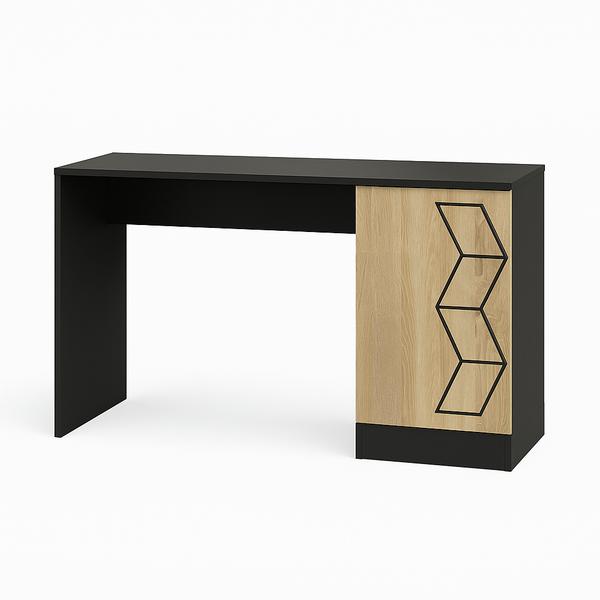 Black wooden edge desk with geometric design 

